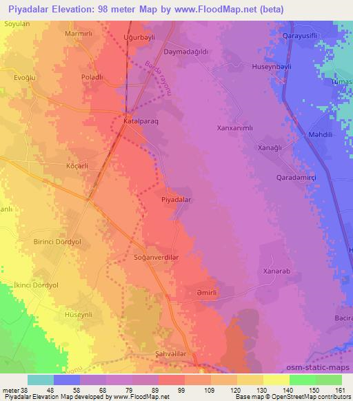 Piyadalar,Azerbaijan Elevation Map