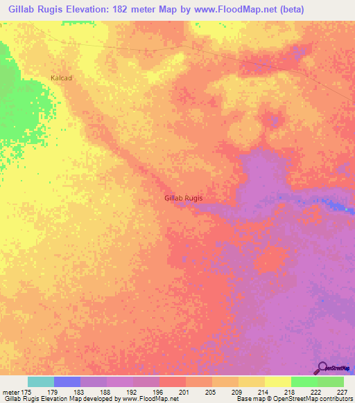 Gillab Rugis,Somalia Elevation Map