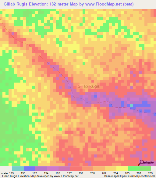 Gillab Rugis,Somalia Elevation Map