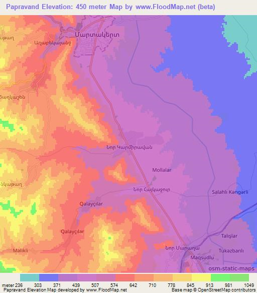 Papravand,Azerbaijan Elevation Map
