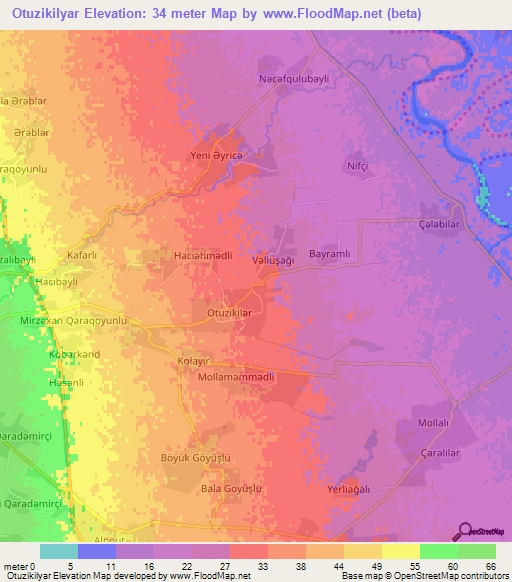 Otuzikilyar,Azerbaijan Elevation Map