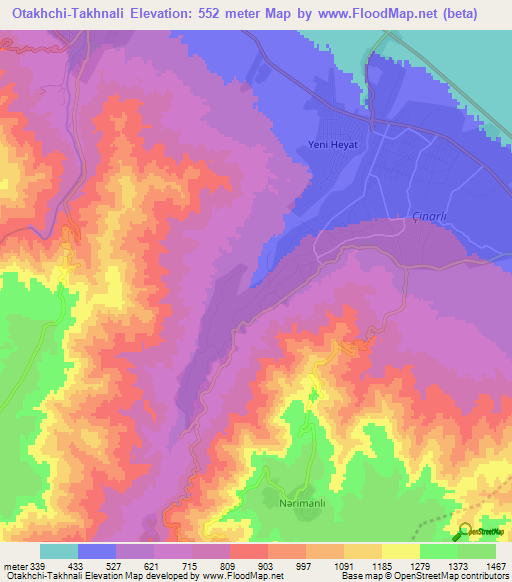 Otakhchi-Takhnali,Azerbaijan Elevation Map
