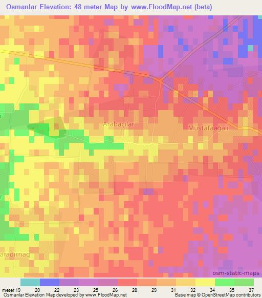 Osmanlar,Azerbaijan Elevation Map