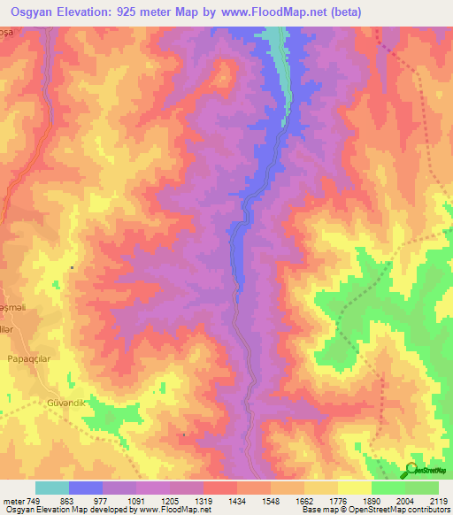 Osgyan,Azerbaijan Elevation Map