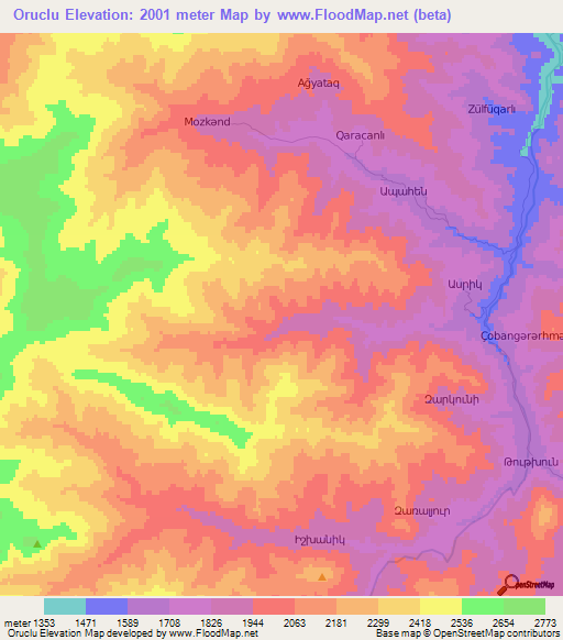 Oruclu,Azerbaijan Elevation Map