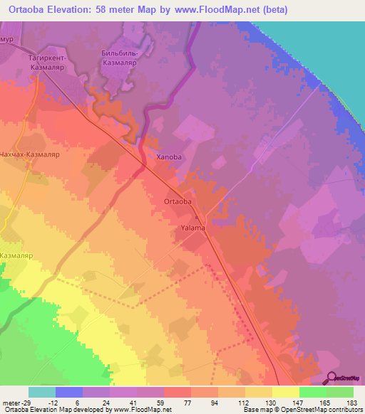 Ortaoba,Azerbaijan Elevation Map