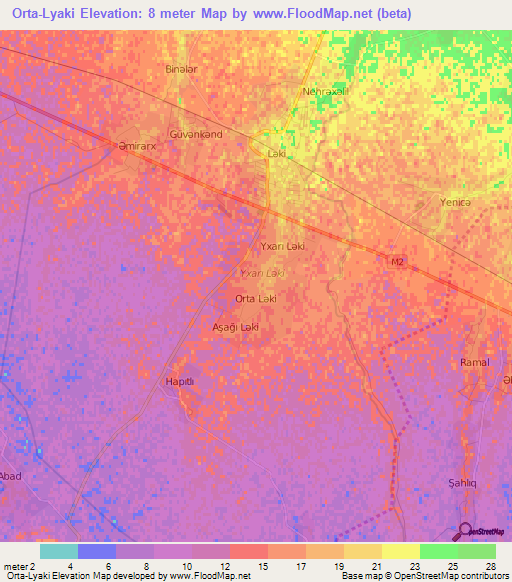 Orta-Lyaki,Azerbaijan Elevation Map