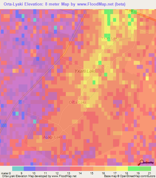 Orta-Lyaki,Azerbaijan Elevation Map
