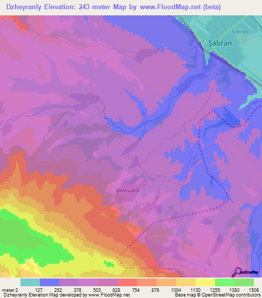 Dzheyranly,Azerbaijan Elevation Map
