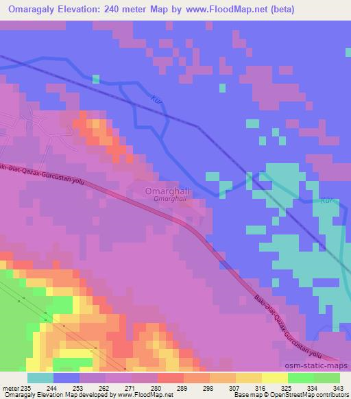 Omaragaly,Azerbaijan Elevation Map