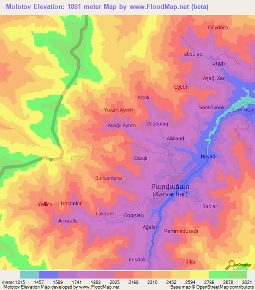 Molotov,Azerbaijan Elevation Map