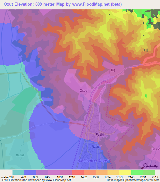Oxut,Azerbaijan Elevation Map