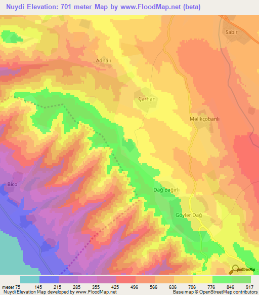 Nuydi,Azerbaijan Elevation Map