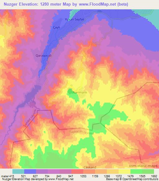 Nuzger,Azerbaijan Elevation Map