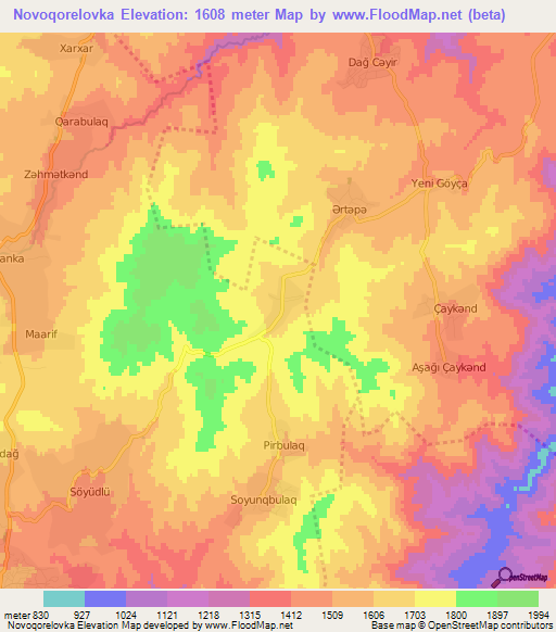 Novoqorelovka,Azerbaijan Elevation Map