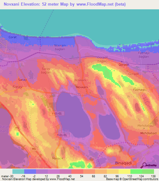 Novxani,Azerbaijan Elevation Map