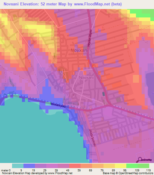 Novxani,Azerbaijan Elevation Map