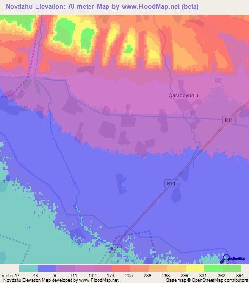 Novdzhu,Azerbaijan Elevation Map