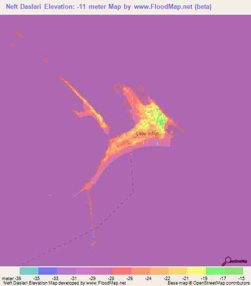 Neft Daslari,Azerbaijan Elevation Map