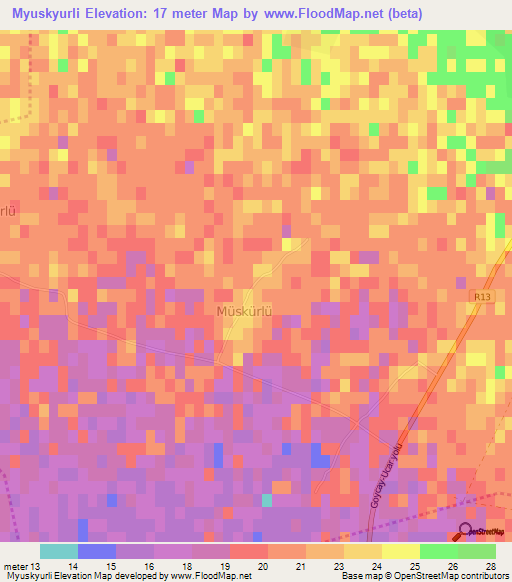 Myuskyurli,Azerbaijan Elevation Map