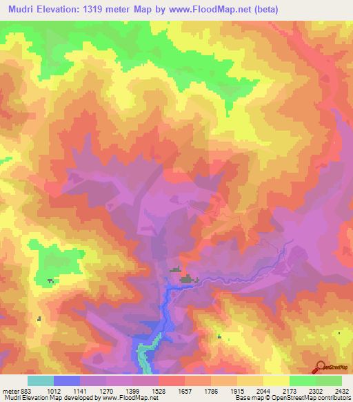 Mudri,Azerbaijan Elevation Map