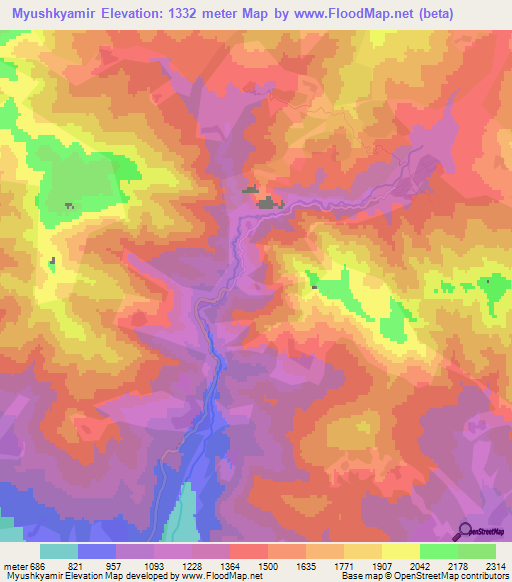 Myushkyamir,Azerbaijan Elevation Map