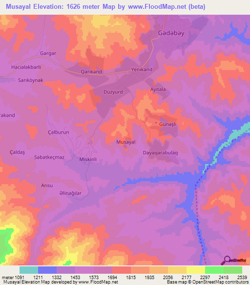 Musayal,Azerbaijan Elevation Map