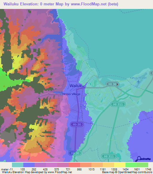 Wailuku,US Elevation Map