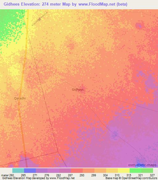 Gidhees,Somalia Elevation Map
