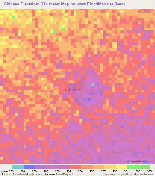 Gidhees,Somalia Elevation Map