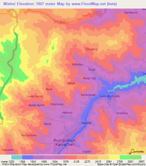Mishni,Azerbaijan Elevation Map