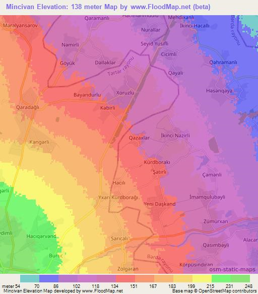 Mincivan,Azerbaijan Elevation Map