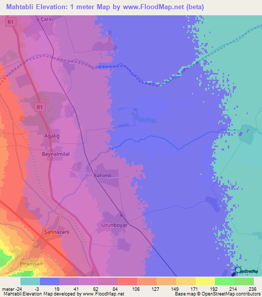 Mahtabli,Azerbaijan Elevation Map
