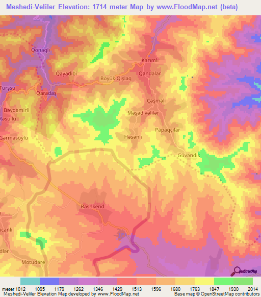 Meshedi-Veliler,Azerbaijan Elevation Map