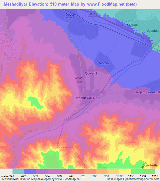 Meshadilyar,Azerbaijan Elevation Map