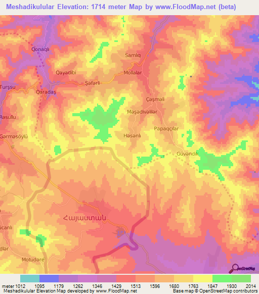 Meshadikulular,Azerbaijan Elevation Map