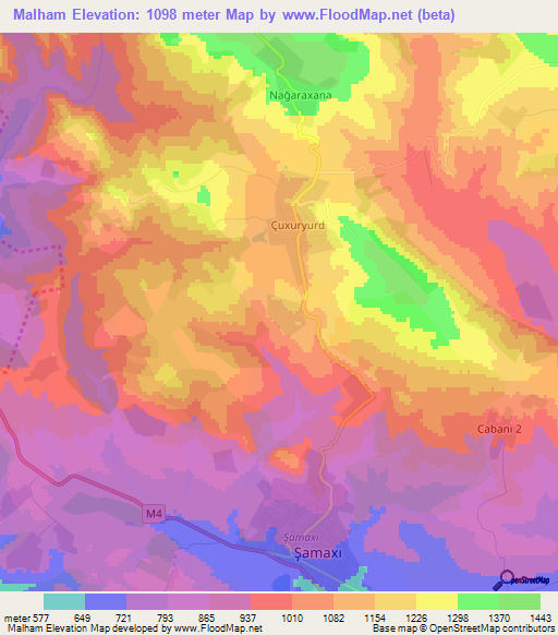 Malham,Azerbaijan Elevation Map