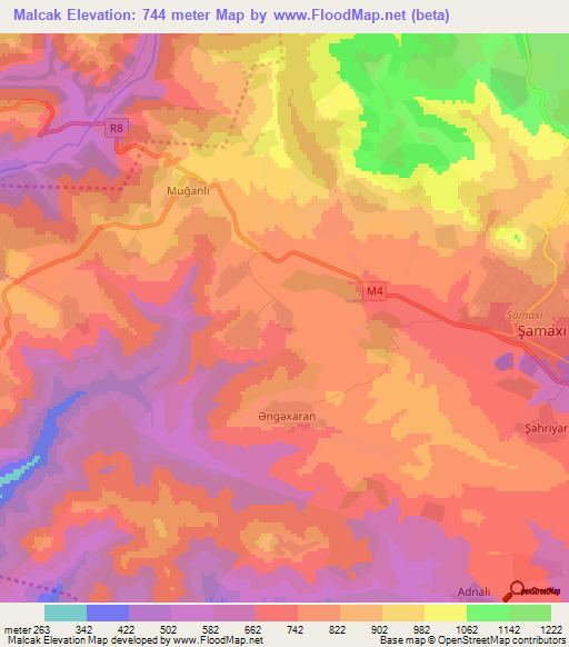 Malcak,Azerbaijan Elevation Map