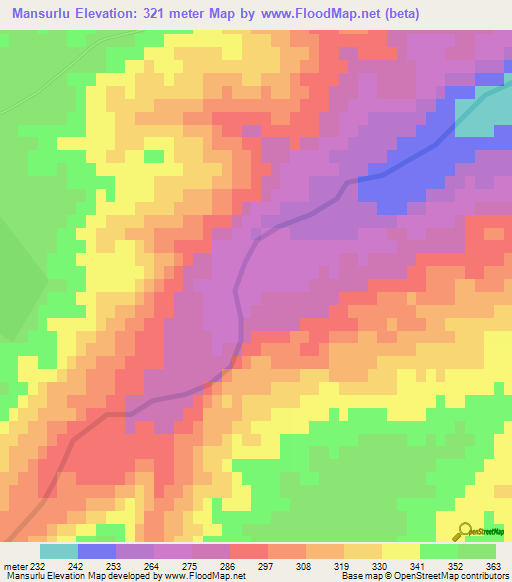 Mansurlu,Azerbaijan Elevation Map