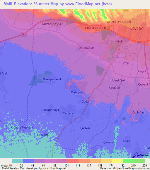 Malli,Azerbaijan Elevation Map