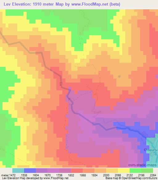 Lev,Azerbaijan Elevation Map