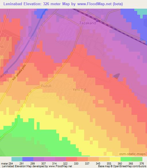 Leninabad,Azerbaijan Elevation Map