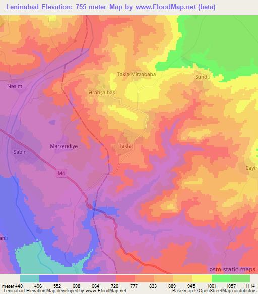 Leninabad,Azerbaijan Elevation Map