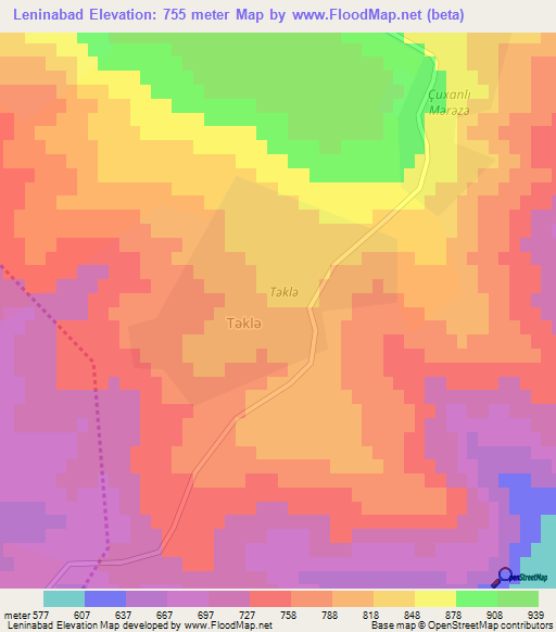 Leninabad,Azerbaijan Elevation Map