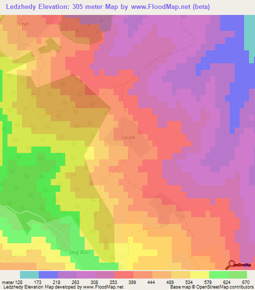 Ledzhedy,Azerbaijan Elevation Map