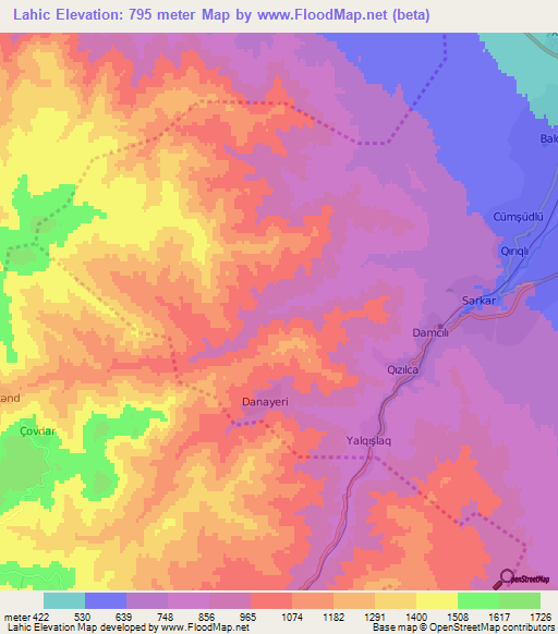 Lahic,Azerbaijan Elevation Map