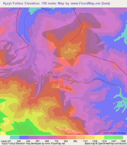 Kyzyl-Yulduz,Azerbaijan Elevation Map
