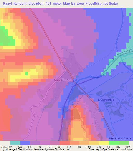 Kyzyl Kengerli,Azerbaijan Elevation Map