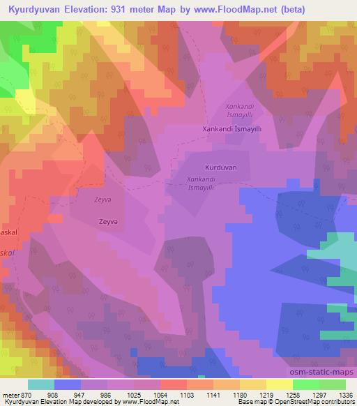 Kyurdyuvan,Azerbaijan Elevation Map