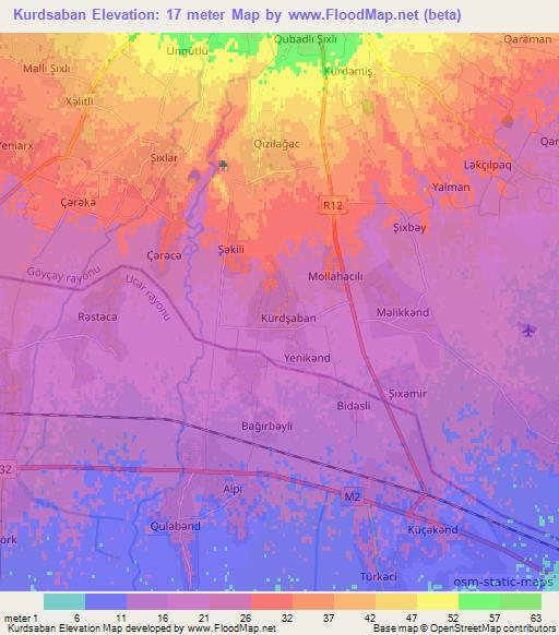 Kurdsaban,Azerbaijan Elevation Map